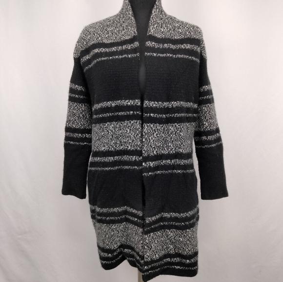 ATHLETA Wool Cashmere Longline Open Front Cardigan in Marled Black Grey Sz. XS - Picture 4 of 12